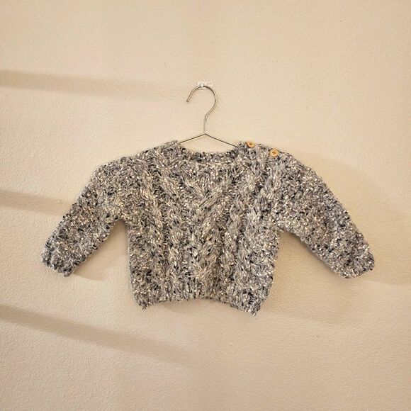 NWT Huggalugs Grey Tweed Sweater Sz 6-12M - Picture 1 of 4